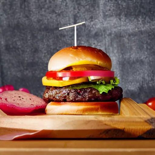 Prompt: food photography burger with brains in it