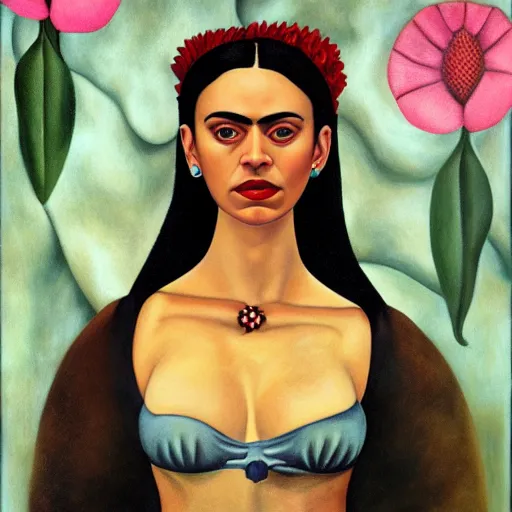 Image similar to Kaitlyn Michelle Siragusa, better known as Amouranth, full body portrait, by Frida Kahlo, HD, artbreeder face