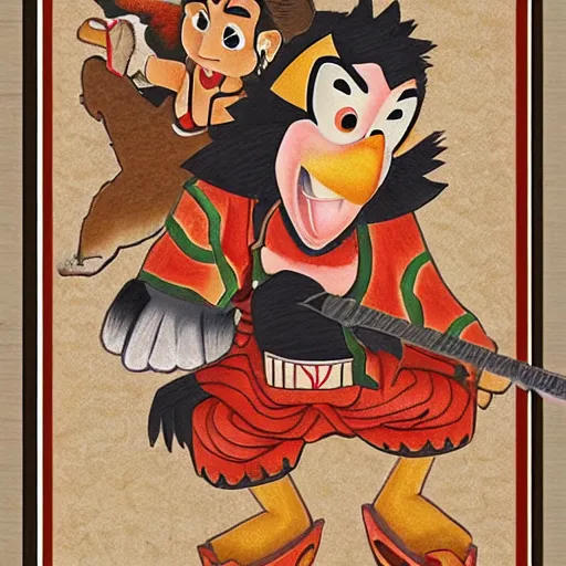 Prompt: Banjo and Kazooie as an emaki scroll, highly detailed, beautiful