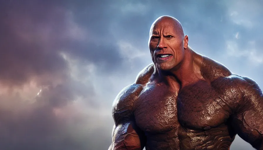 Prompt: Dwayne Johnson is Thanos, hyperdetailed, artstation, cgsociety, 8k