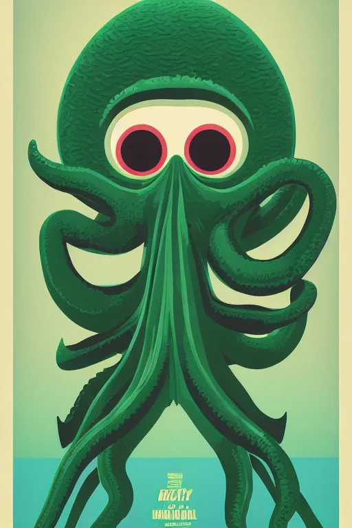 Prompt: a movie poster for the film (green monster octopus) by Tom Whalen, highly detailed, award winning creature portrait, fantasy, artstation