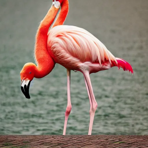 Prompt: A flamingo with human arms eating celery, photography, realistic