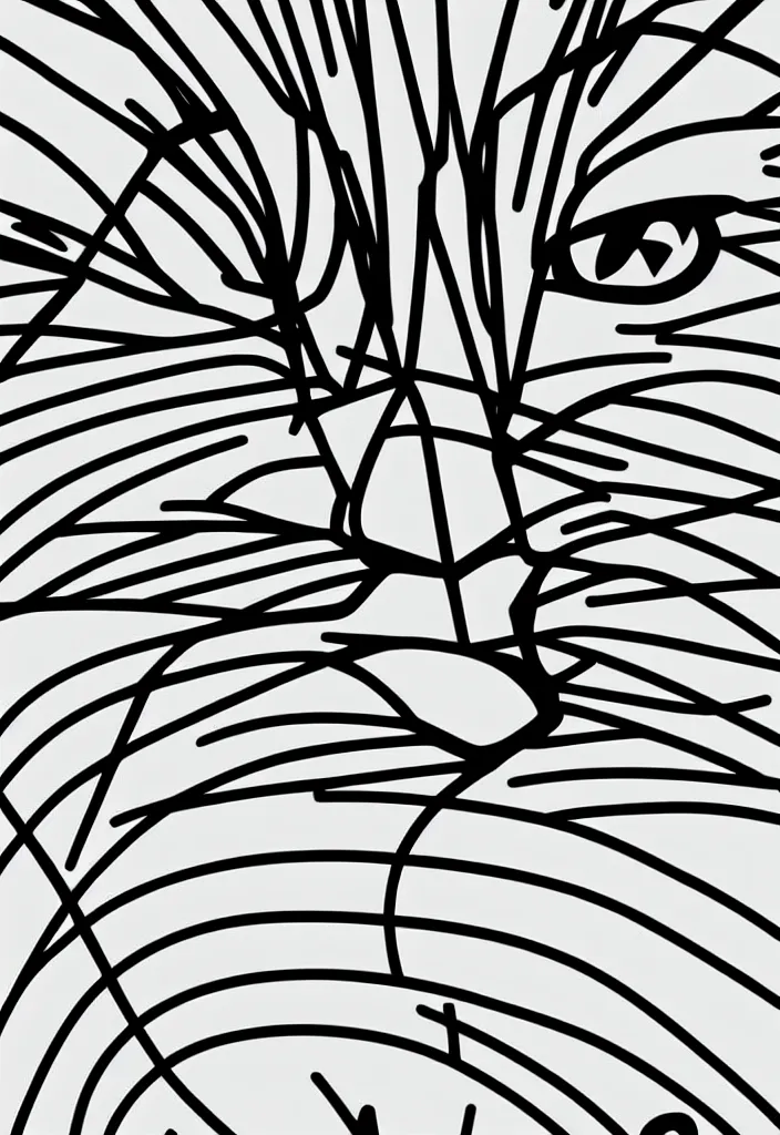 Image similar to extreme closeup of a single cat, hyper minimalist geometric flat color solid spot color, 9 0 s typographic graphic design art poster design in the style of die gestalten verlag