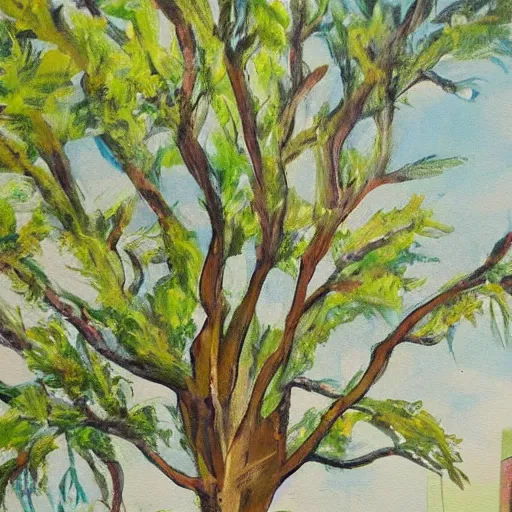 Image similar to a painting of a tree in the stlyle of
