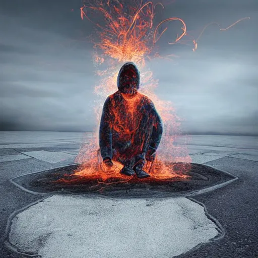 Prompt: extremely realistic Pulsing elemental Virtues figure infused with crystalline fire Painting by Erik Johansson