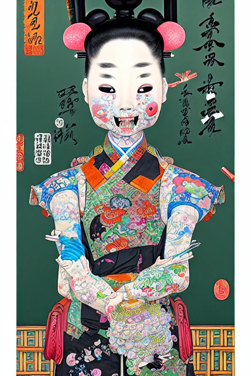 Image similar to full view, from a distance, of anthropomorphic trashcan from the qing dynasty, style of yoshii chie and hikari shimoda and martine johanna, highly detailed