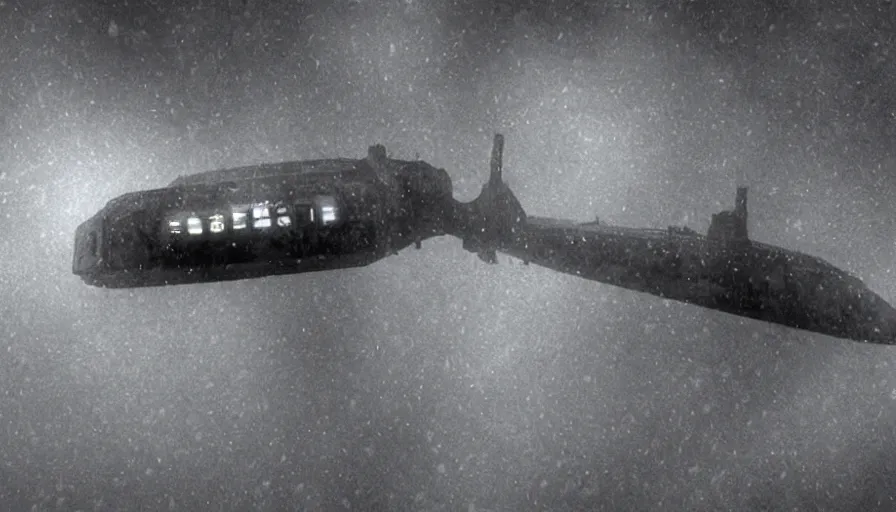 Prompt: Big budget horror movie, a submarine approaches an underwater biolab, deep in the ocean, dark and gloomy