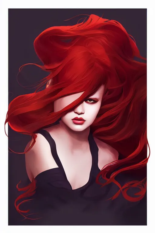 Prompt: girl with red hair. black shirt. looking away! centered median photoshop filter cutout vector behance hd artgerm jesper ejsing!