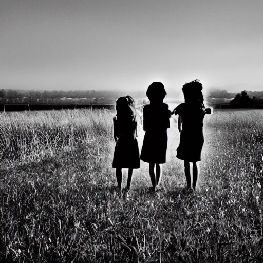 Image similar to sisters silhuette, award winning black and white photography