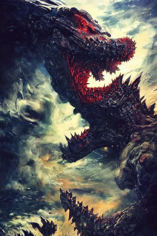 Prompt: no negative space uhd hyperrealistic photorealisitc hyperdetailed detailed godzilla taking a bite out of optimus prime motion lines!!!! motion blur!! studio lighting, by phil hale!!!! goya!!! ayami kojima amano karol bak, greg hildebrandt and mark brooks