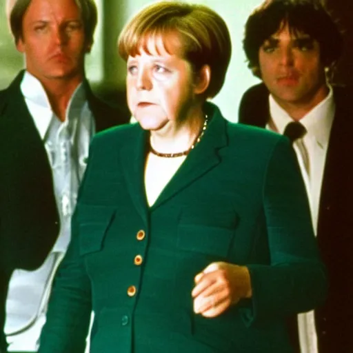 Image similar to angela merkel as trinity, starring in the movie the matrix, 1999. Cinematic