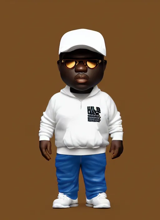 Image similar to full body 3 d render of notorious big as a funko pop, studio lighting, white background, blender, trending on artstation, 8 k, highly detailed