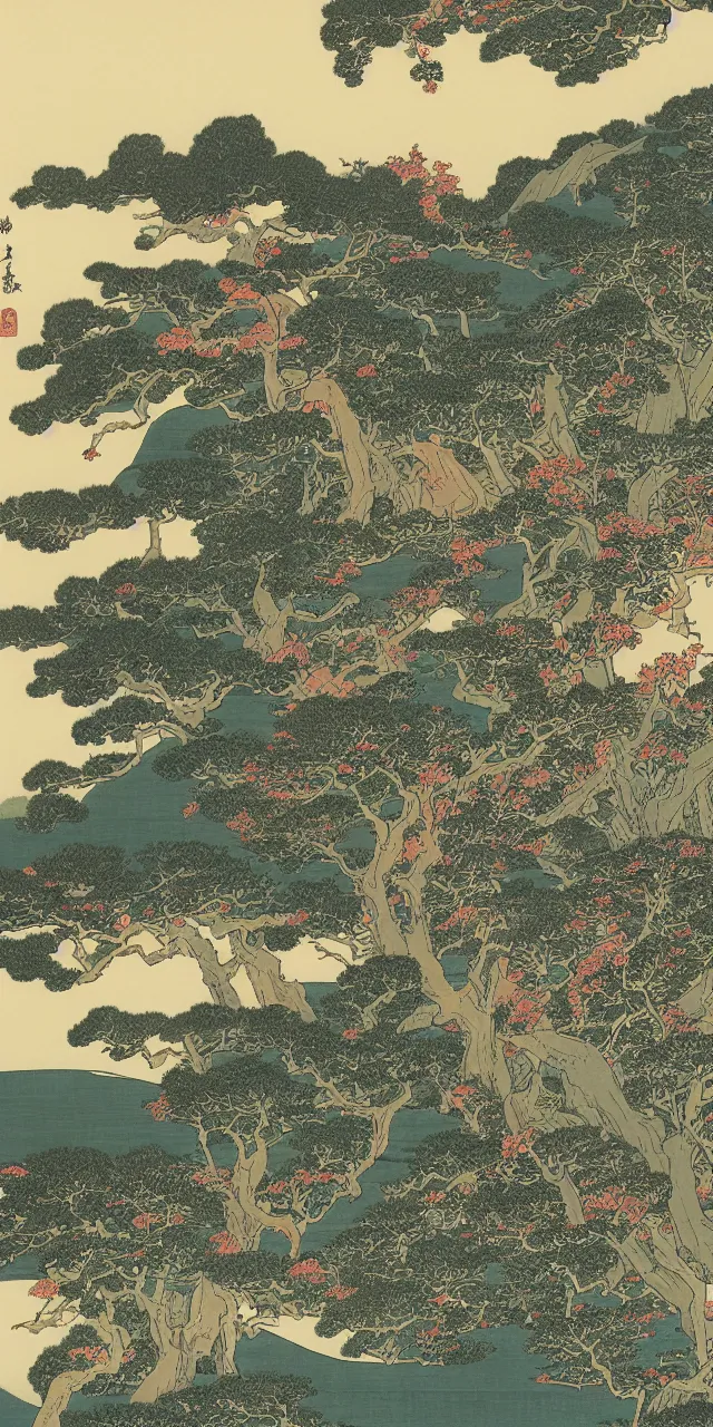 Image similar to the laurentians, by katsushika hokusai