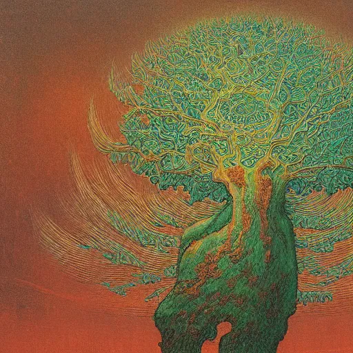 Image similar to 1 9 7 0's hovering psychedlic country height retriever liquor cedar tree copper, by benoit b. mandelbrot and beksinski and albrecht durer, smooth, detailed painting, abstract