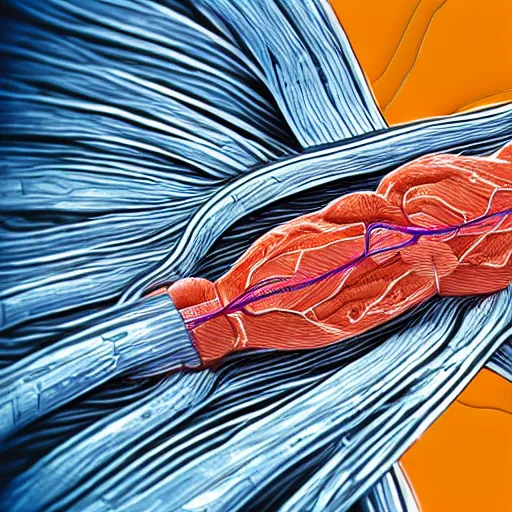 Prompt: artist illustration of a myofibril muscle fibre mechanism