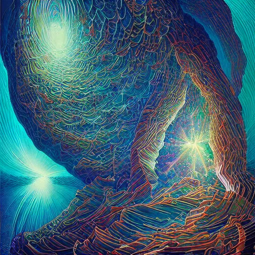 Image similar to beautiful painting of science, spatial space deformation in latent space, math art, astral plane, by artgerm and dan mumford and gustave dore