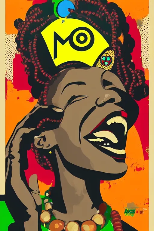 Prompt: mama africa laugh at her child!!! pop art, pixel, bioshock, gta chinatown, artgerm, richard hamilton, mimmo rottela, julian opie, aya takano, avoid object duplicate!!! avoid object stick to each other!!!