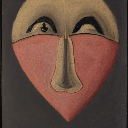 Prompt: A face with a round mouth, pointy nose, and triangle eyes, painted sharply and realistically