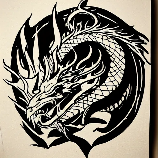 Image similar to lineart of a dragon tattoo stencil