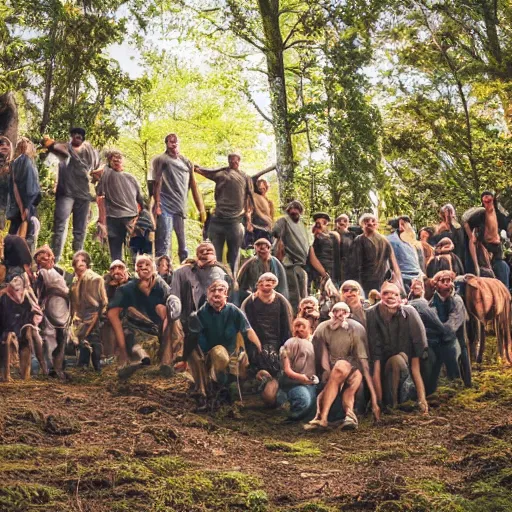 Prompt: award winning nature photography of a herd of humans in their natural habitat