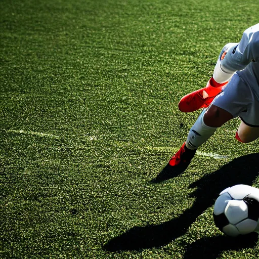 Image similar to ronaldo kicking a cat like a football in a stadium filled with people, taken by a sport's camera, depth of field, sun flare.