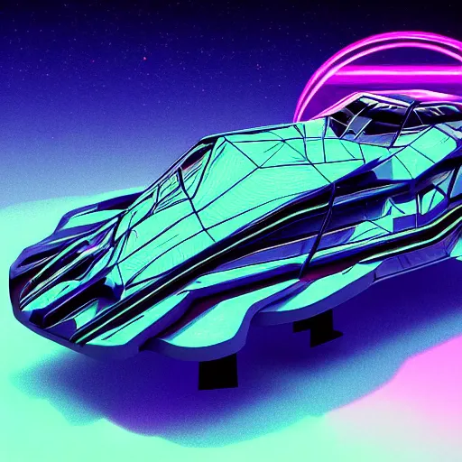 Image similar to synthwave wireframe intergalactic planetary future space vehicles that look super stylish. retrofuturism
