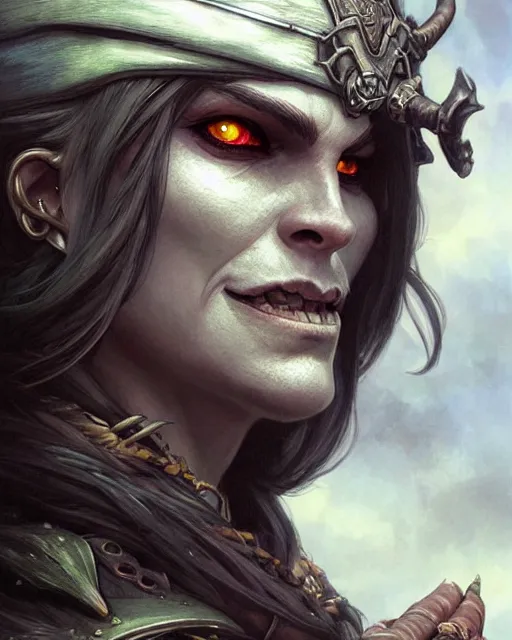 Prompt: a female orc pirate captain, fantasy character portrait, moody weather, ultra realistic, intricate, elegant, highly detailed, digital painting, artstaion, smooth, sharp, focus, illustration, art by artgerm and greg rutkowski and alphonse mucha