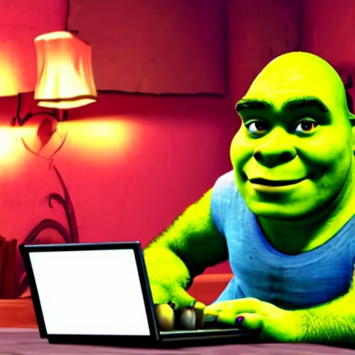 Image similar to shrek using the computer, hd