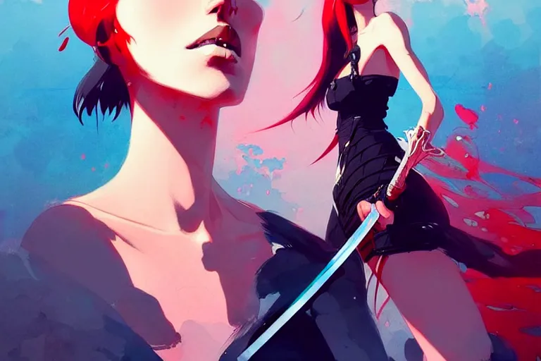 Image similar to a ultradetailed beautiful panting of a stylish woman with a sword, by conrad roset, greg rutkowski and makoto shinkai, trending on artstation