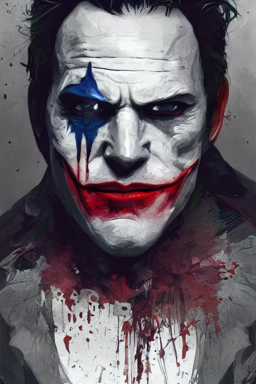 Image similar to Portrait of Ben Affleck as Joker, dc comics, dark, intricate, highly detailed, smooth, artstation, digital illustration by Ruan Jia and Mandy Jurgens and Artgerm and Wayne Barlowe and Greg Rutkowski and Zdislav Beksinski