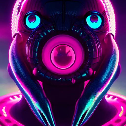 Prompt: synthwave insect alien face with neon tattos, detailed face, sharp focus, synthwave art, aesthetic, octane render, raw, cinematic