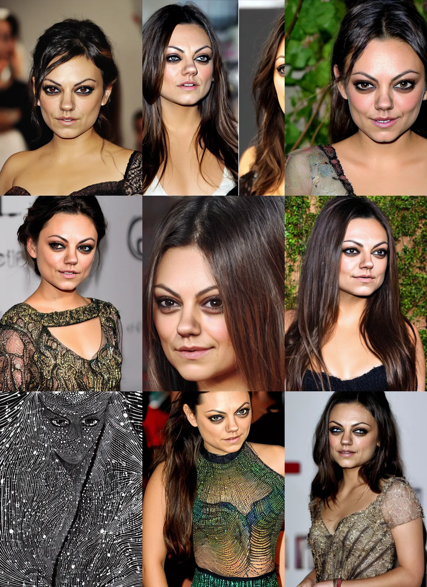 Prompt: 1 0 0 0 s of thin lines forming the face of beautiful mila kunis, glowing image of, fireflies, intricate