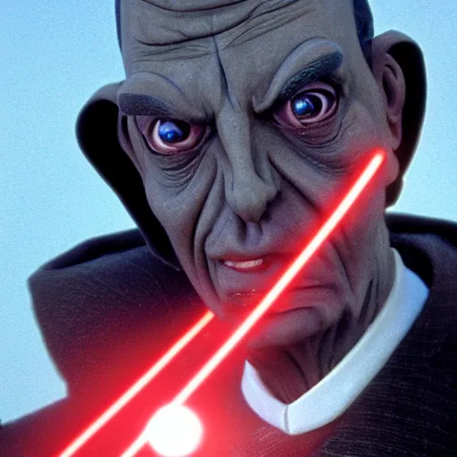 Image similar to mr. beans as a sith lord in star wars, film still, cinematic, extremely detailed