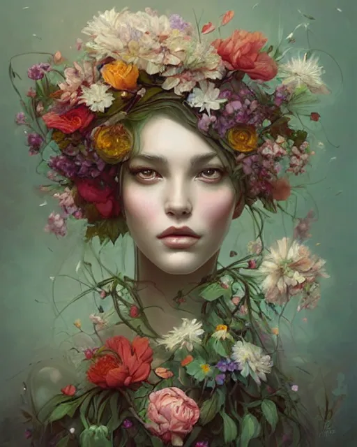 portrait of a woman made of flowers, overgrown beauty | Stable Diffusion