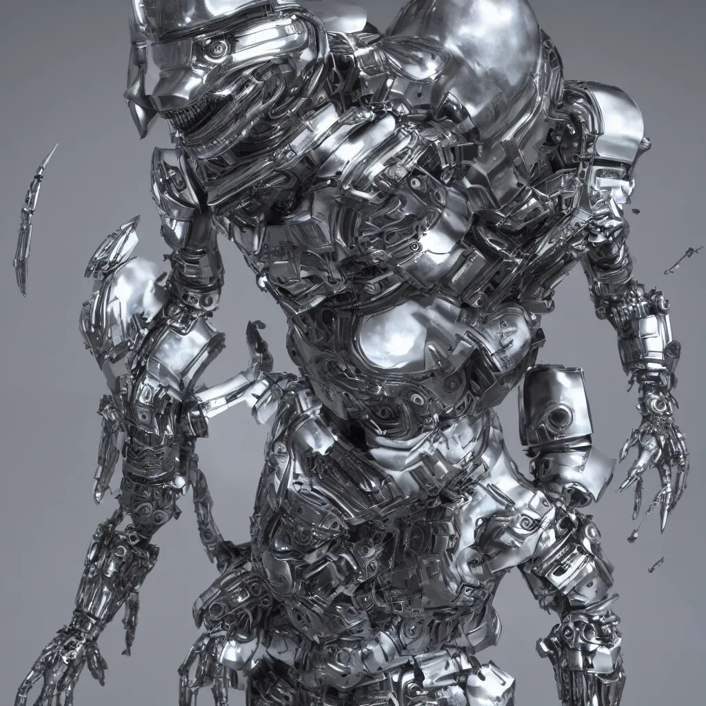 Prompt: an alien wearing a mechanical battle armor, full body, octane render, photo realistic, hyper realistic, 8 k resolution