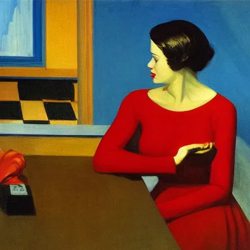 Image similar to radio, city, queen of hearts, painting, by edward hopper