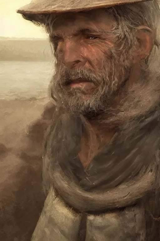 Image similar to medieval fisherman, close-up portrait, poor, intricate, elegant, volumetric lighting, scenery, digital painting, highly detailed, artstation, sharp focus, illustration, concept art,ruan jia, steve mccurry