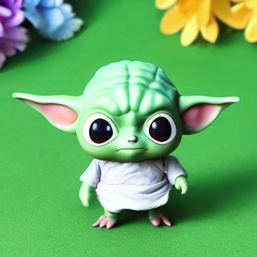 Image similar to baby yoda stop motion animal crossing character vinyl action figure, plastic, toy