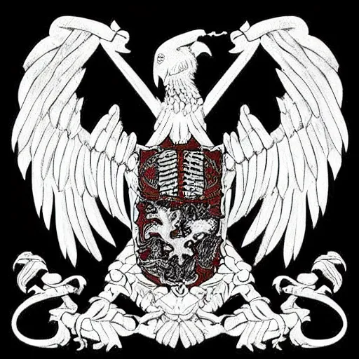 Image similar to “ heraldry, white, black, teo headed eagle, highly detailed, painted, realistic, historical ”