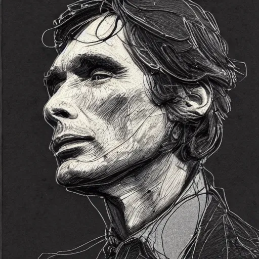 Image similar to a realistic yet scraggly portrait sketch of the side profile of a stern and sophisticated cillian murphy, trending on artstation, intricate details, in the style of frank auerbach, in the style of sergio aragones, in the style of martin ansin, in the style of david aja, in the style of mattias adolfsson