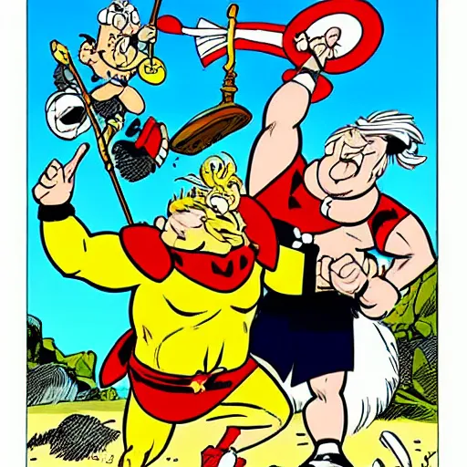 Image similar to comics cover of asterix and obelix as drawn by stan lee