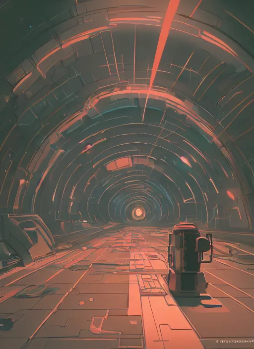 Image similar to underground futuristic tunnel, nuclear powered, detailed, futuristic, cory loftis, james gilleard, atey ghailan, makoto shinkai, goro fujita, studio ghibli, rim light, exquisite lighting, clear focus, very coherent, plain background