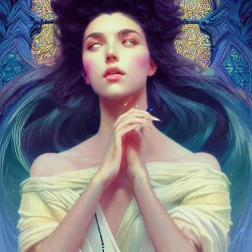 Image similar to !dream beautiful young girl vaporwave aesthetic, synthwave, intricate, elegant, highly detailed, digital painting, artstation, concept art, smooth, sharp focus, illustration, art by artgerm and greg rutkowski and alphonse mucha 800t