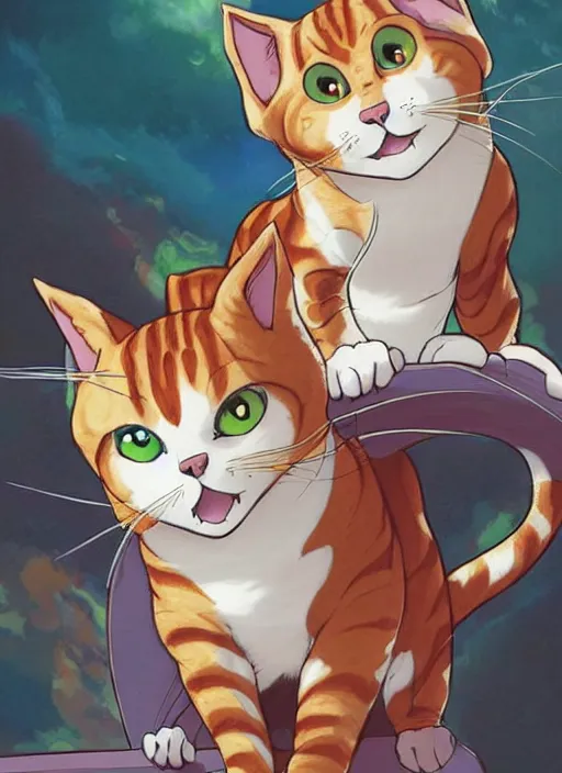 Image similar to official digital painting artwork of a cat character by don bluth, ross tran and studio ghibli.