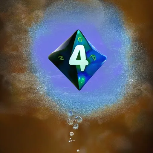 Prompt: a twenty sided die made from water exploding, concept art