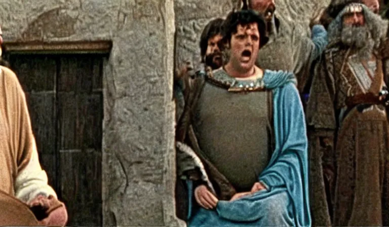 Prompt: a film still of bernie sanders as brian in monty python's life of brian ( 1 9 7 9 )