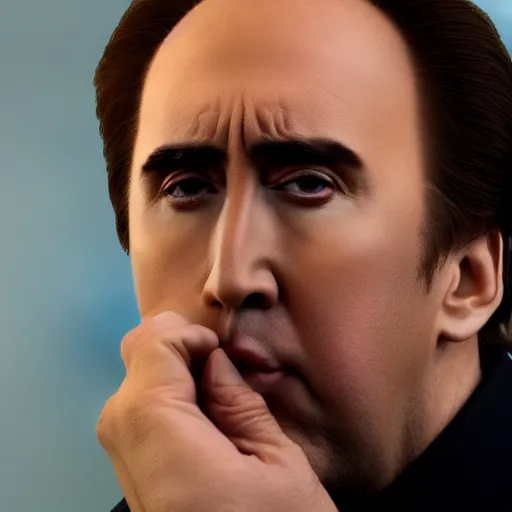 Image similar to Nick Cage is sad and crying, 4k photograph