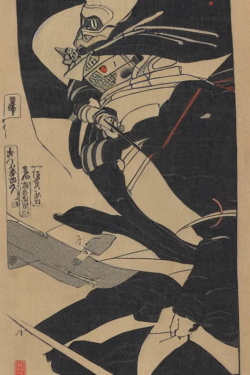 Image similar to Japanese woodblock print of Darth Vader, Hokusai