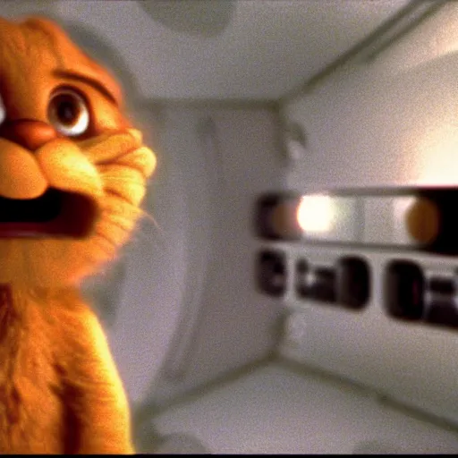 Image similar to A still of Garfield in 2001: A Space Odyssey