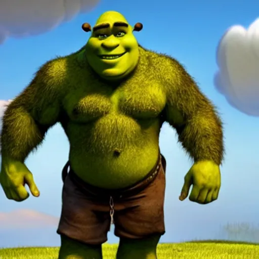 Image similar to shrek, but thin, well muscled and handsome